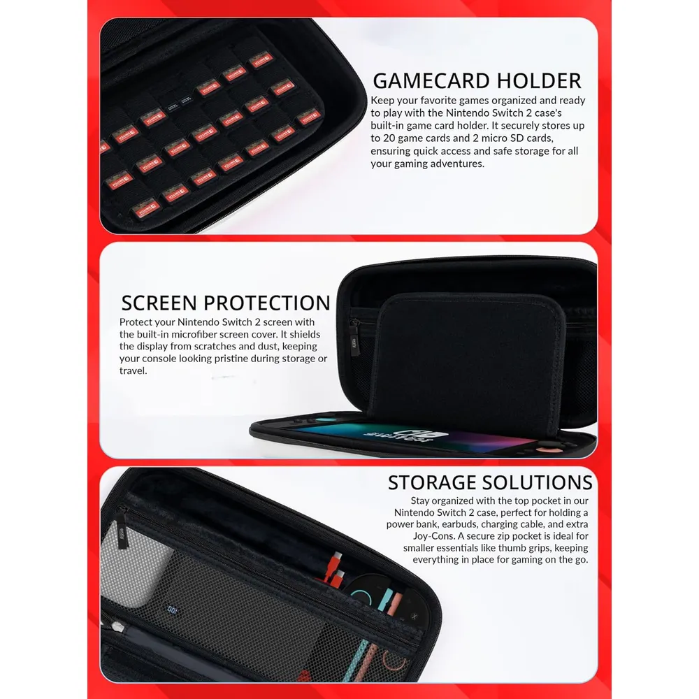 b0f499xgrw_4_webp.webp Estuche de Viaje Protector con Bolsillos Para Nintendo Switch 2 | Negro y Rojo