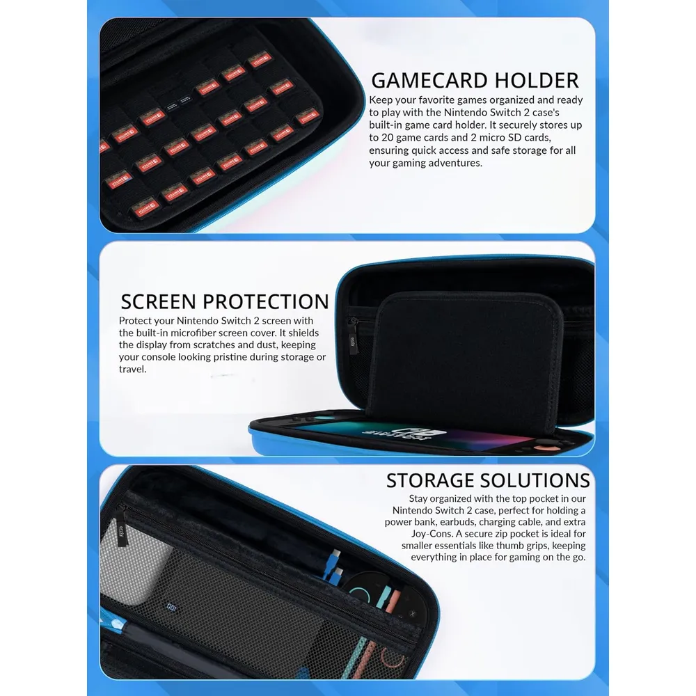 Estuche de Viaje Protector con Bolsillos Para Nintendo Switch 2 | Azul