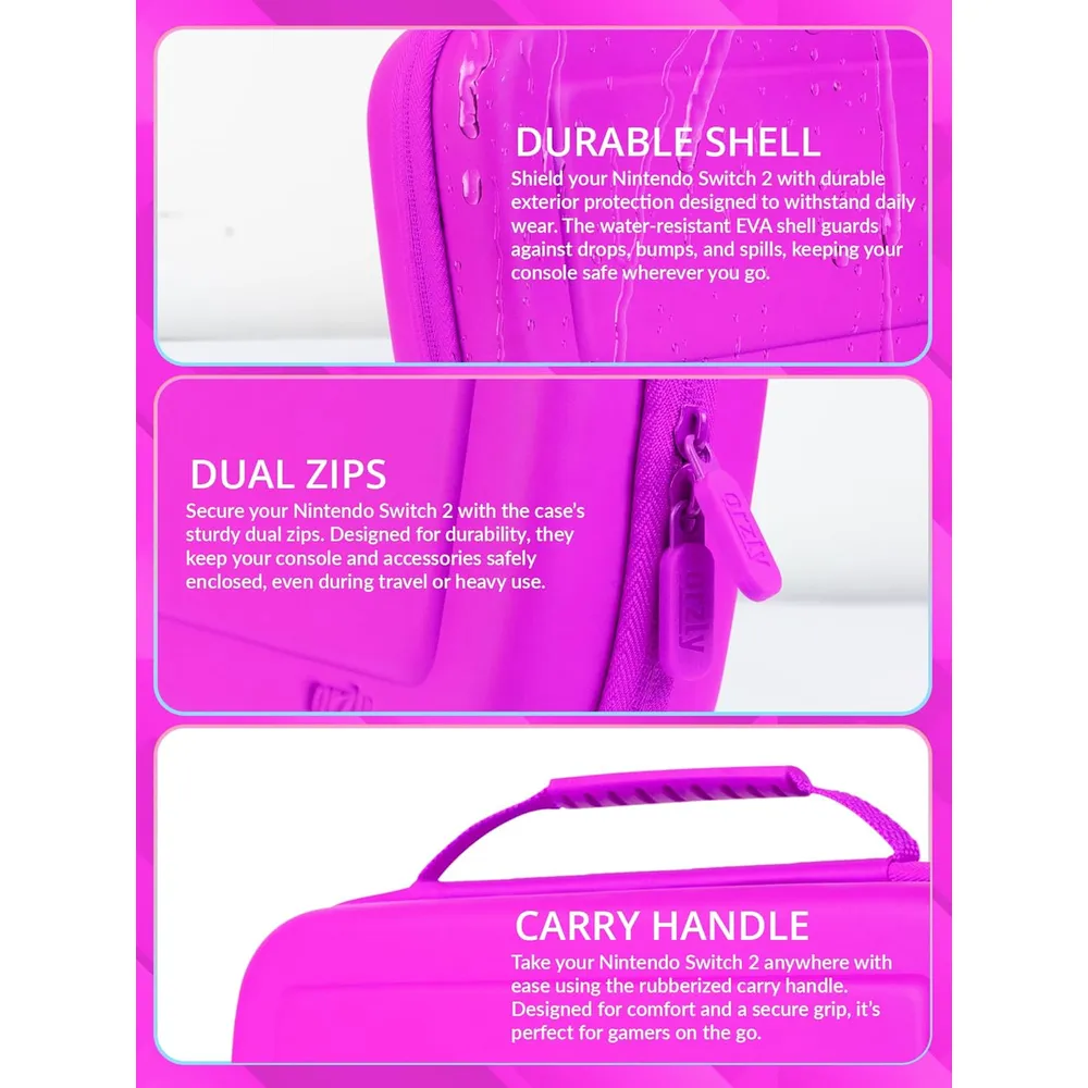 b0f49d6hpg_3_webp.webp Estuche de Viaje Protector con Bolsillos Para Nintendo Switch 2 | Fucsia