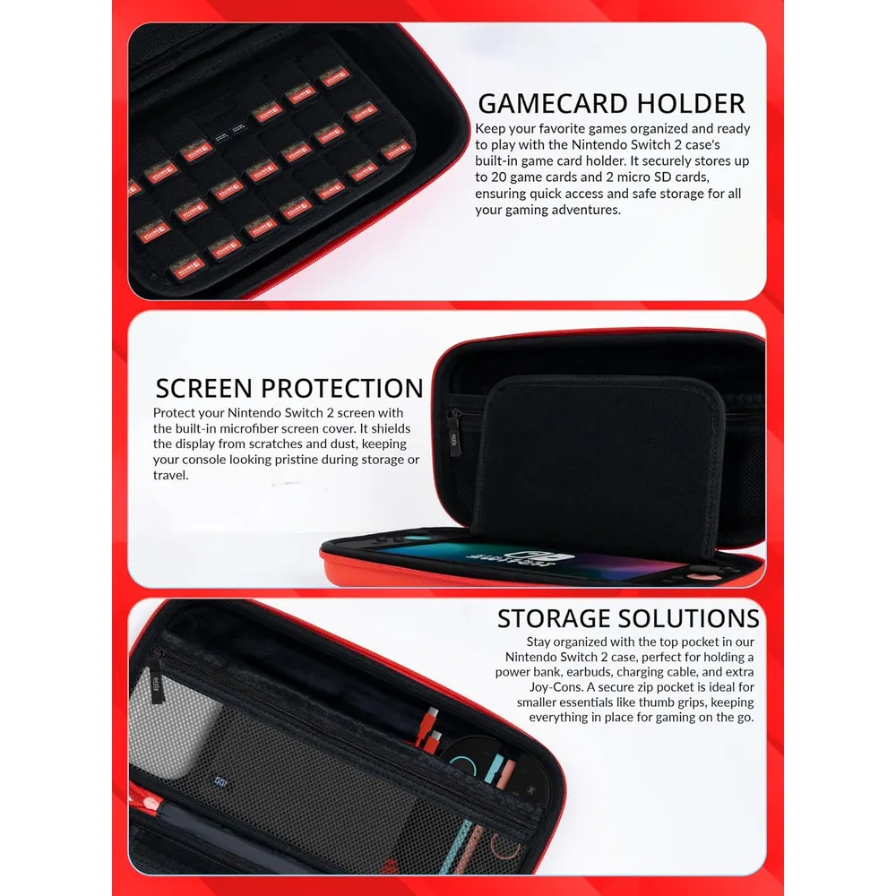 Estuche de Viaje Protector con Bolsillos Para Nintendo Switch 2 | Rojo