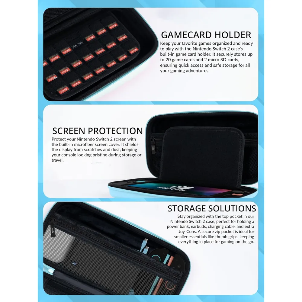 Estuche de Viaje Protector con Bolsillos Para Nintendo Switch 2 | Celeste
