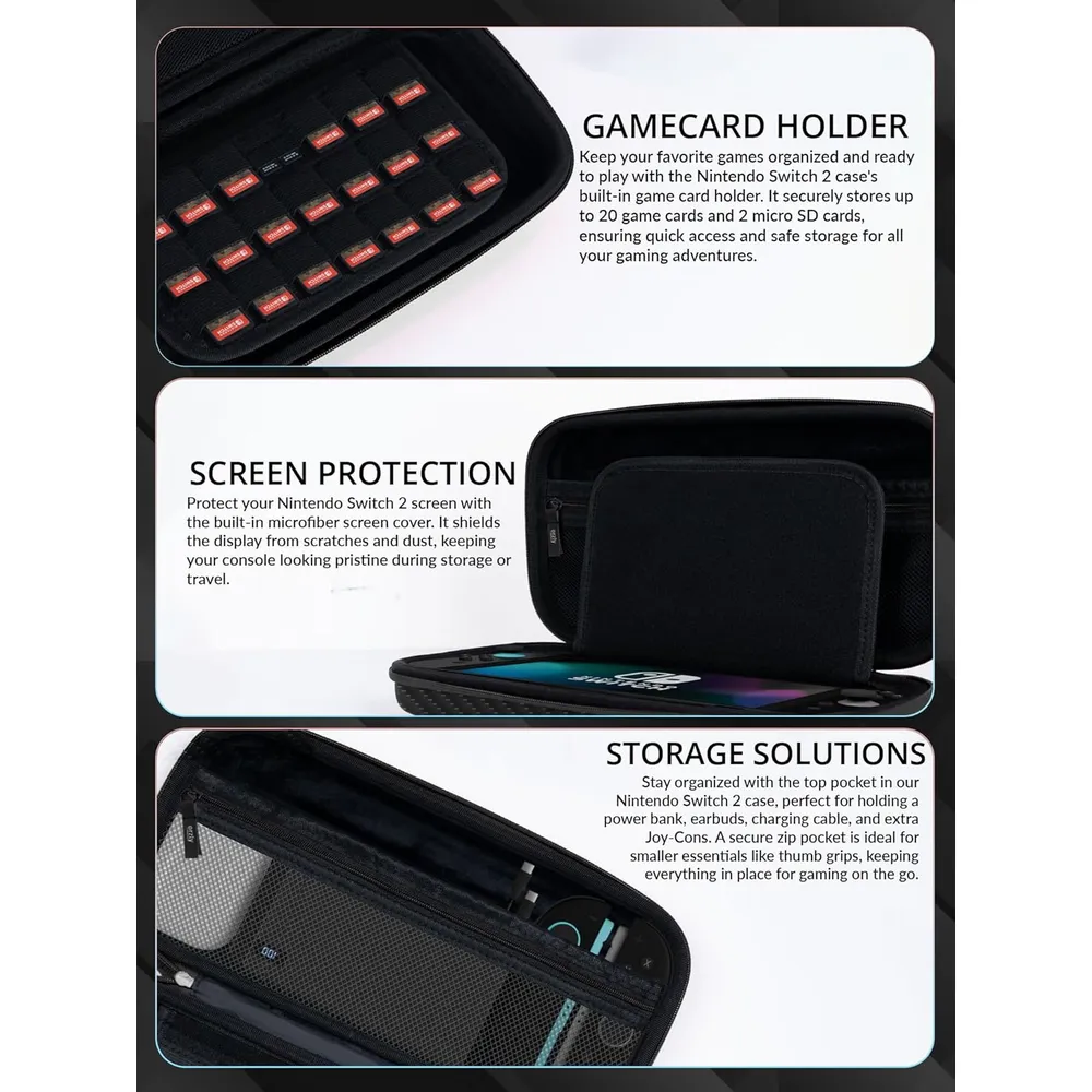 b0f49glfc9_4_webp.webp Estuche de Viaje Protector con Bolsillos Para Nintendo Switch 2 | Carbón