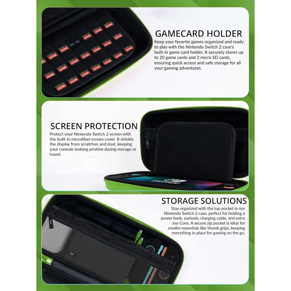 b0f49gxrr2_2_webp.webp Estuche de Viaje Protector con Bolsillos Para Nintendo Switch 2 | Verde Claro