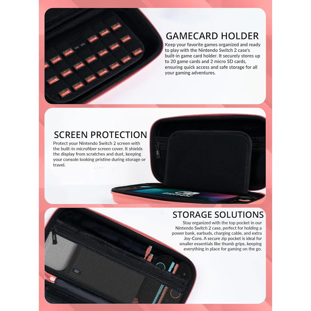 b0f49vtz91_4_webp.webp Estuche de Viaje Protector con Bolsillos Para Nintendo Switch 2 | Coral