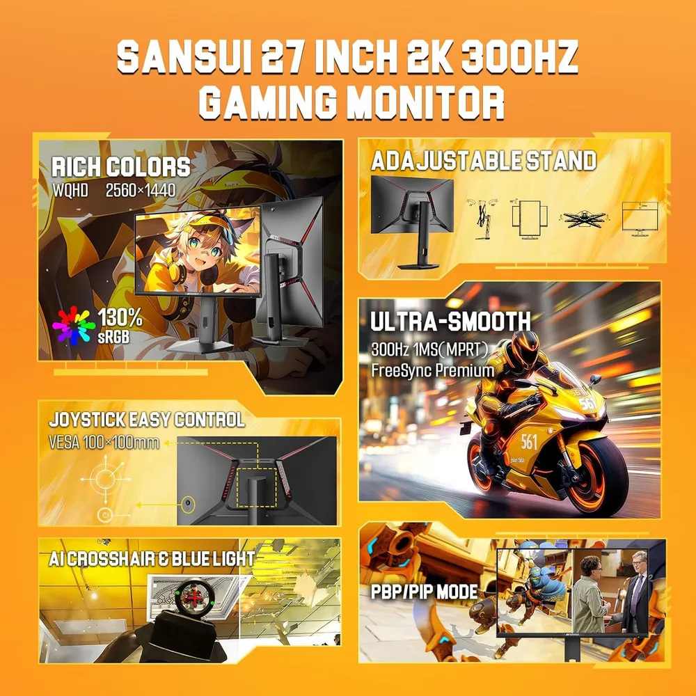 Sansui 27" WQHD 300 Hz 1 ms IPS FreeSync HDR 10 bits VESA