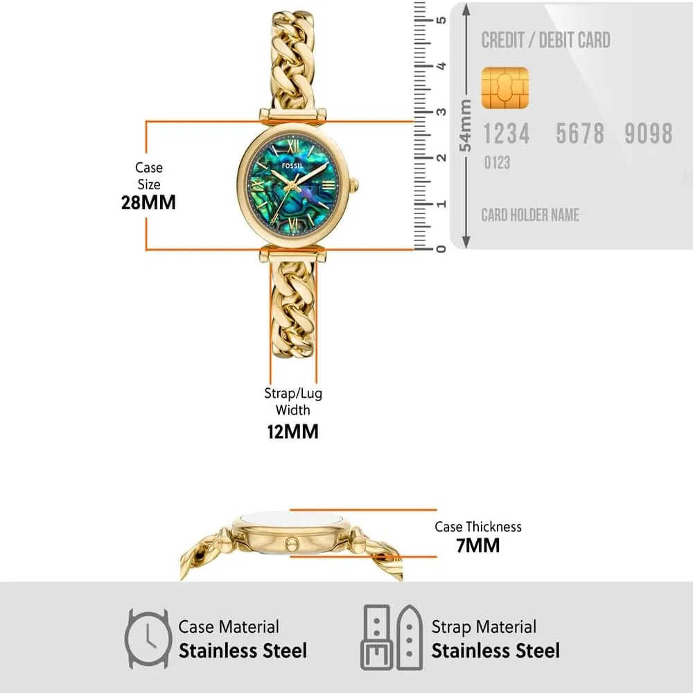 Fossil reloj de cuarzo Carlie para mujer, acero inoxidable | Oro Multicolor