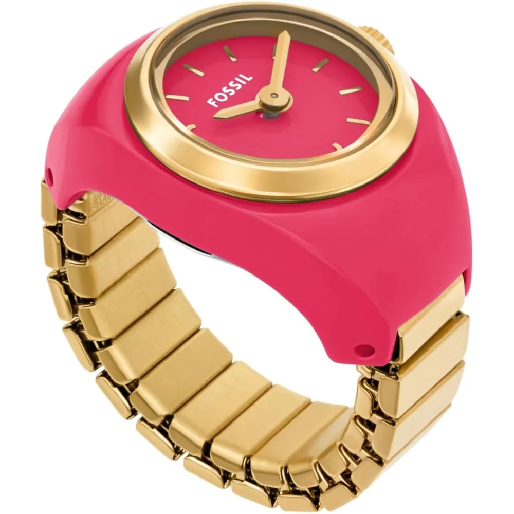 Fossil reloj anillo de cuarzo para mujer, acero inoxidable y dos agujas | Rosado