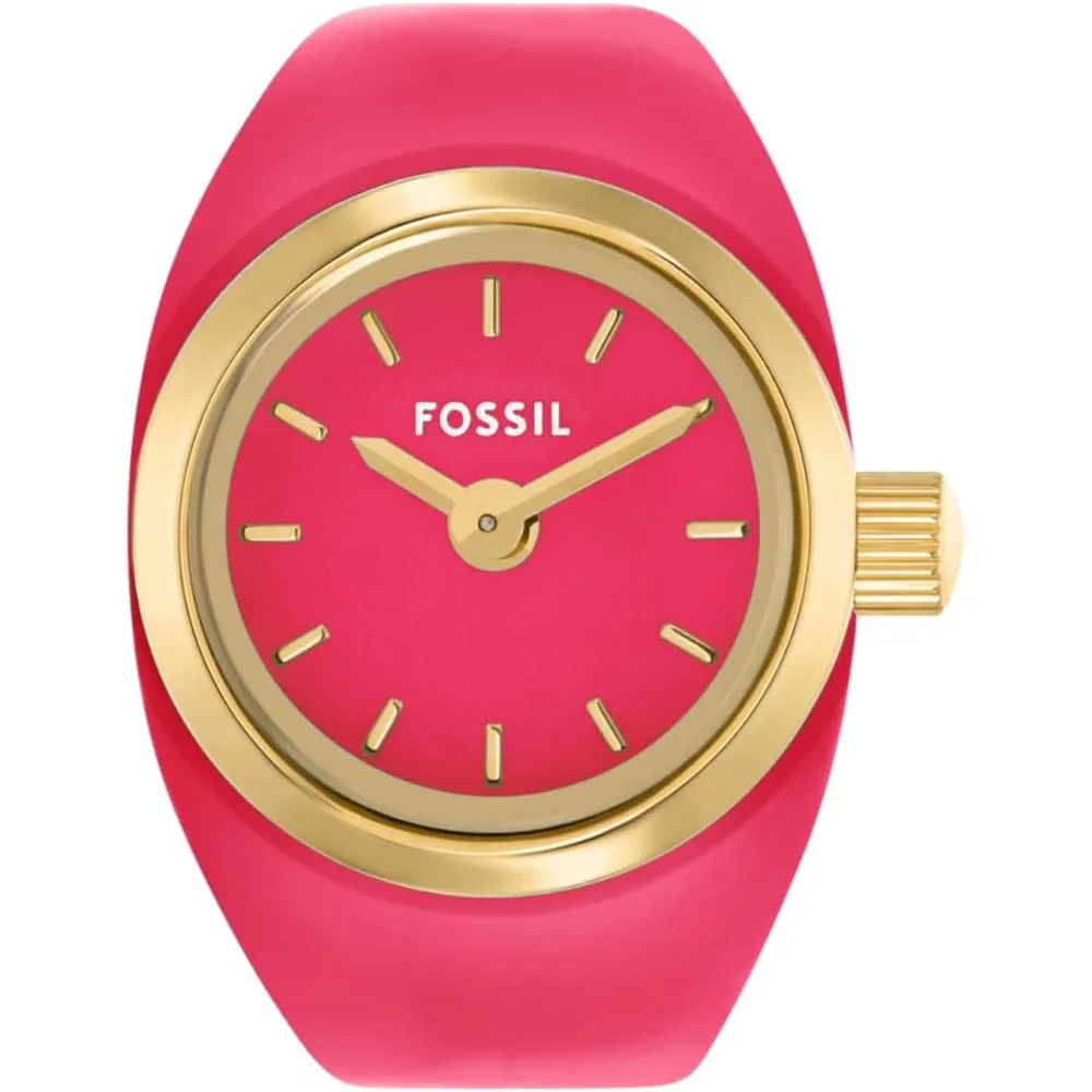 Fossil reloj anillo de cuarzo para mujer, acero inoxidable y dos agujas | Rosado