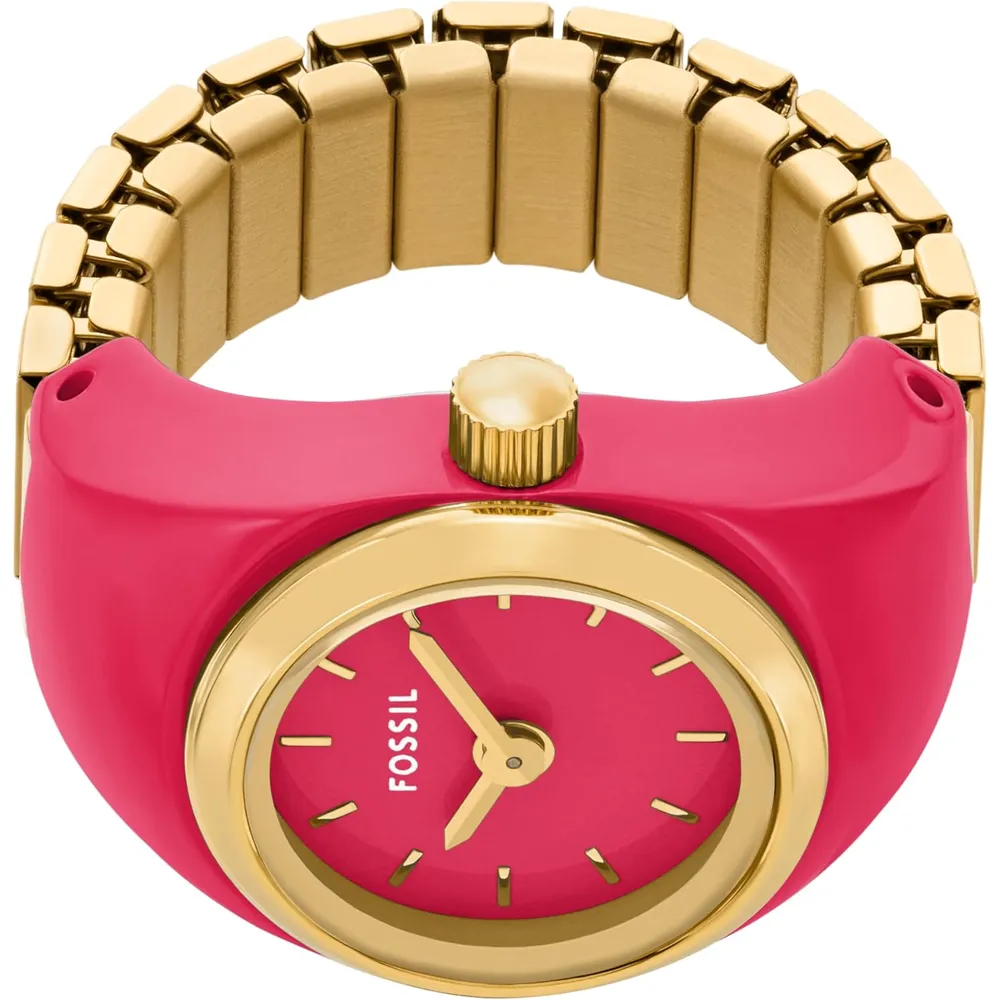 Fossil reloj anillo de cuarzo para mujer, acero inoxidable y dos agujas | Rosado