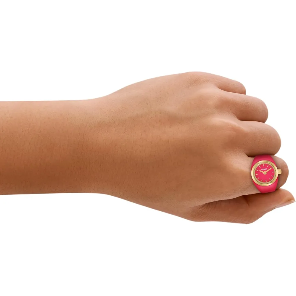 Fossil reloj anillo de cuarzo para mujer, acero inoxidable y dos agujas | Rosado