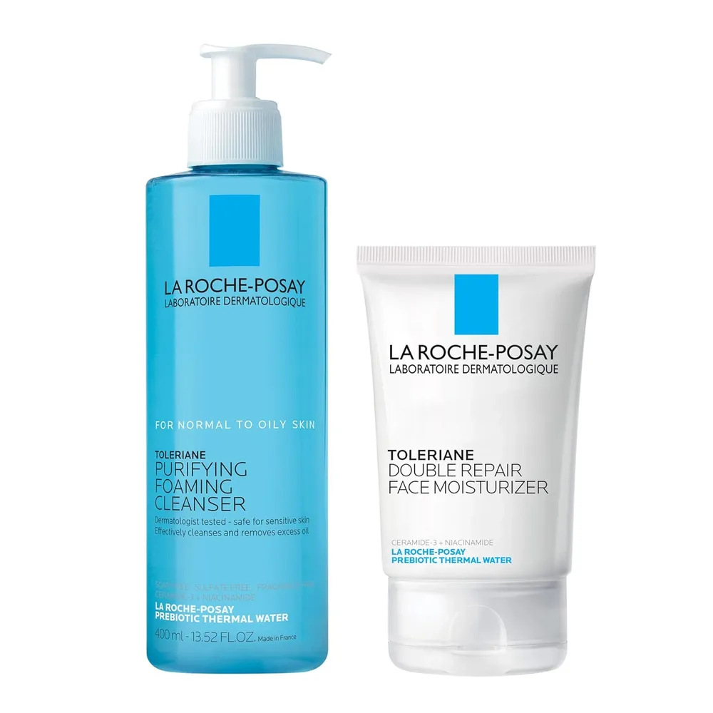SET LA ROCHE-POSAY TOLERIANE LIMPIADOR ESPUMOSO 13.5 OZ / 400 ML  + DOUBLE REPAIR 3.4 OZ / 100 ML