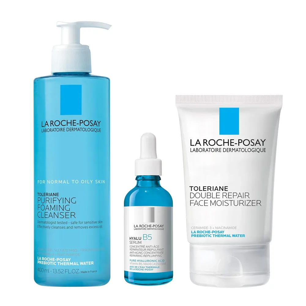 SET LA ROCHE-POSAY TOLERIANE LIMPIADOR 400 ML +  TOLERAINE DOUBLE REPAIR 100 ML+ HYALU B5 SÉRUM 30 ML