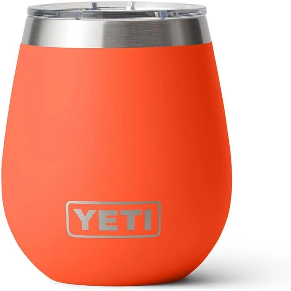 YETI Rambler Vaso de vino de 10 oz de acero inoxidable con tapa MagSlider color naranja fuerte