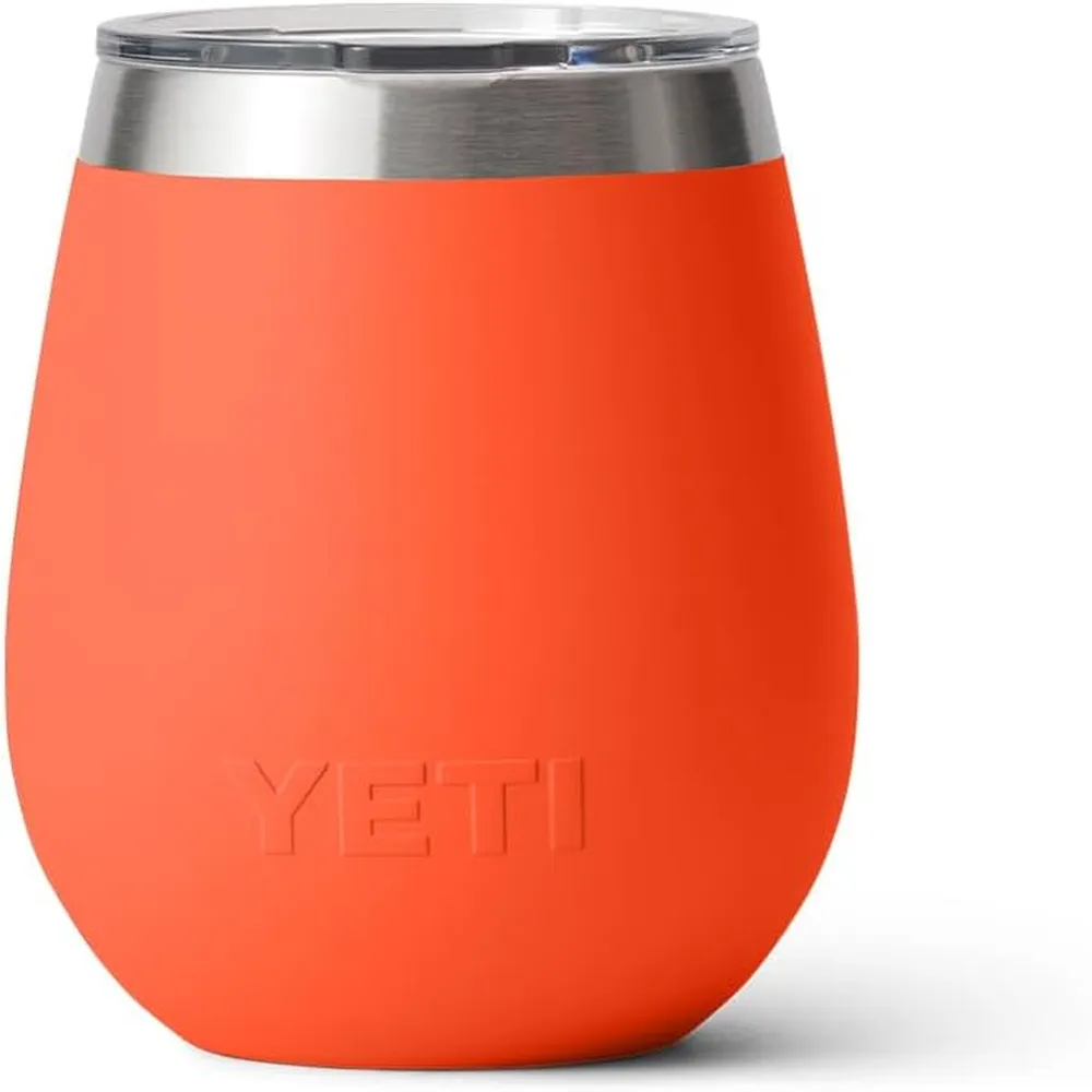 YETI Rambler Vaso de vino de 10 oz de acero inoxidable con tapa MagSlider color naranja fuerte