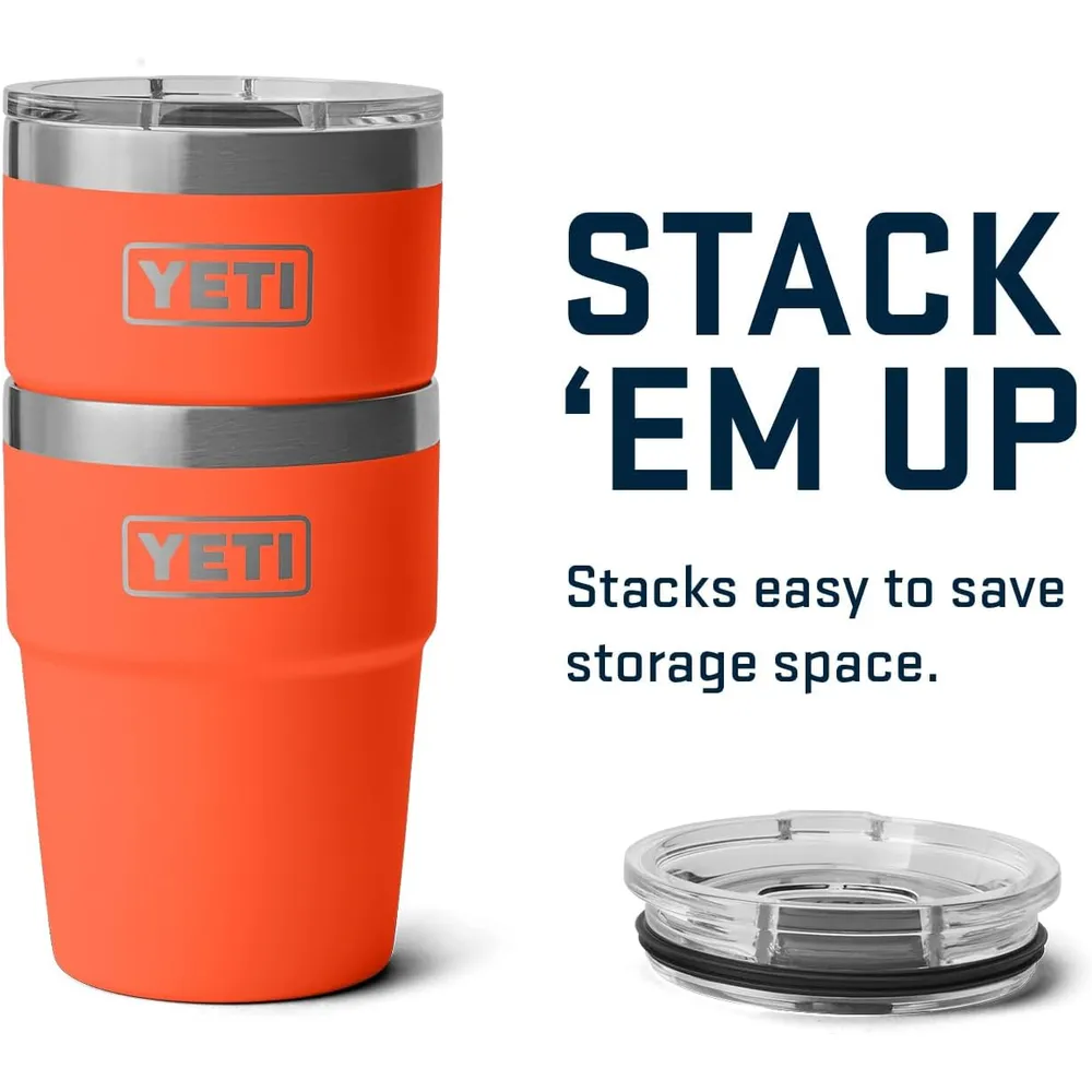 YETI Rambler Vaso de 16 oz de acero inoxidable con tapa MagSlider color naranja oscuro