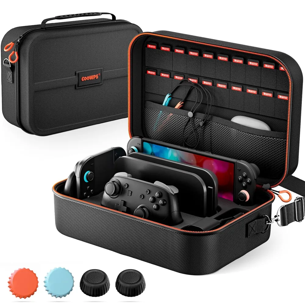 Funda con Ranuras + 4 Agarres de Pulgar Para Nintendo Switch 2 | Negro