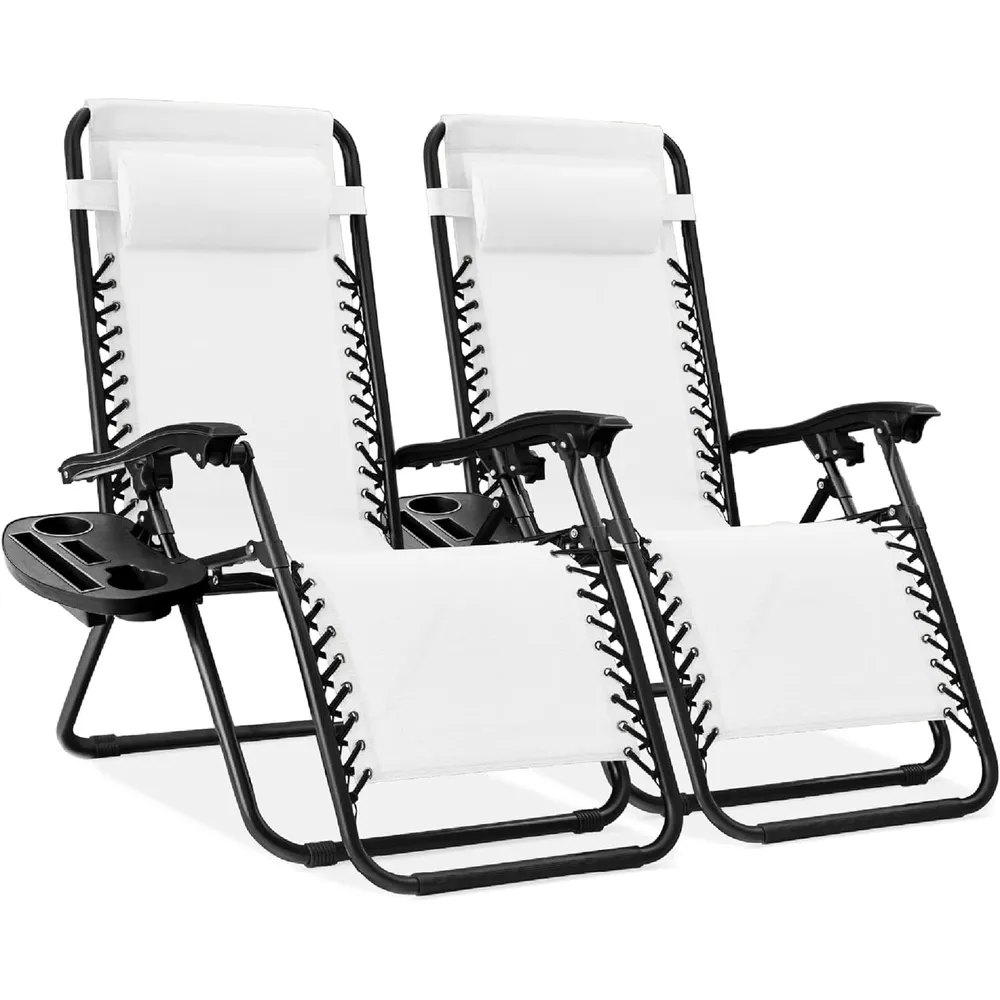 Juego de 2 sillones reclinables con portavasos Best Choice Products | Blanco