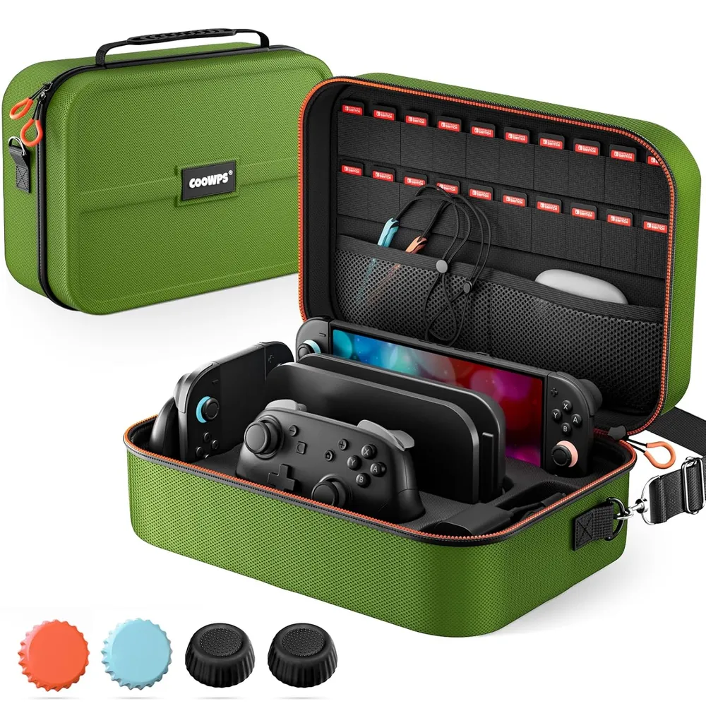 Funda con Ranuras + 4 Agarres de Pulgar Para Nintendo Switch 2 | Verde Oscuro