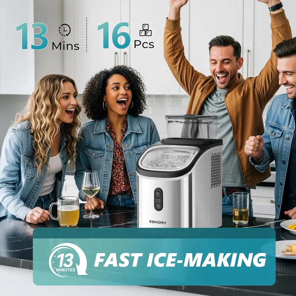 EUHOMY IM005 MÁQUINA DE HIELO CON TANQUE DE AGUA EXTERNO 34 LB/24H | PLATEADO