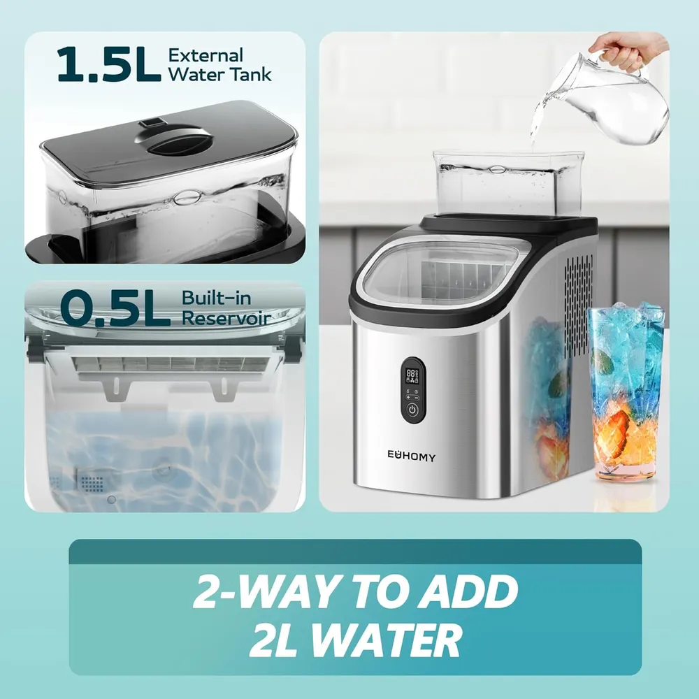 EUHOMY IM005 MÁQUINA DE HIELO CON TANQUE DE AGUA EXTERNO 34 LB/24H | PLATEADO