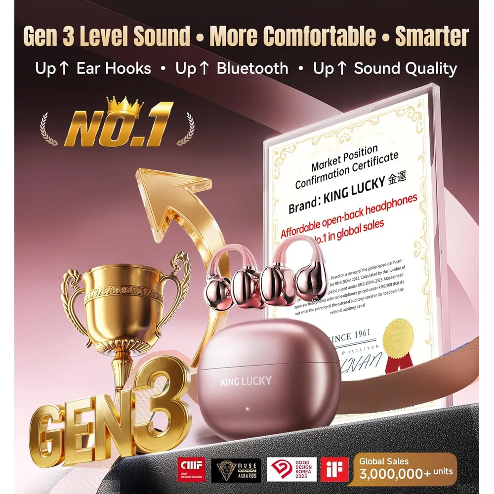 AUDÍFONOS INALÁMBRICOS KING LUCKY GEN 3 CLIP BLUETOOTH 6.0 | ROSA