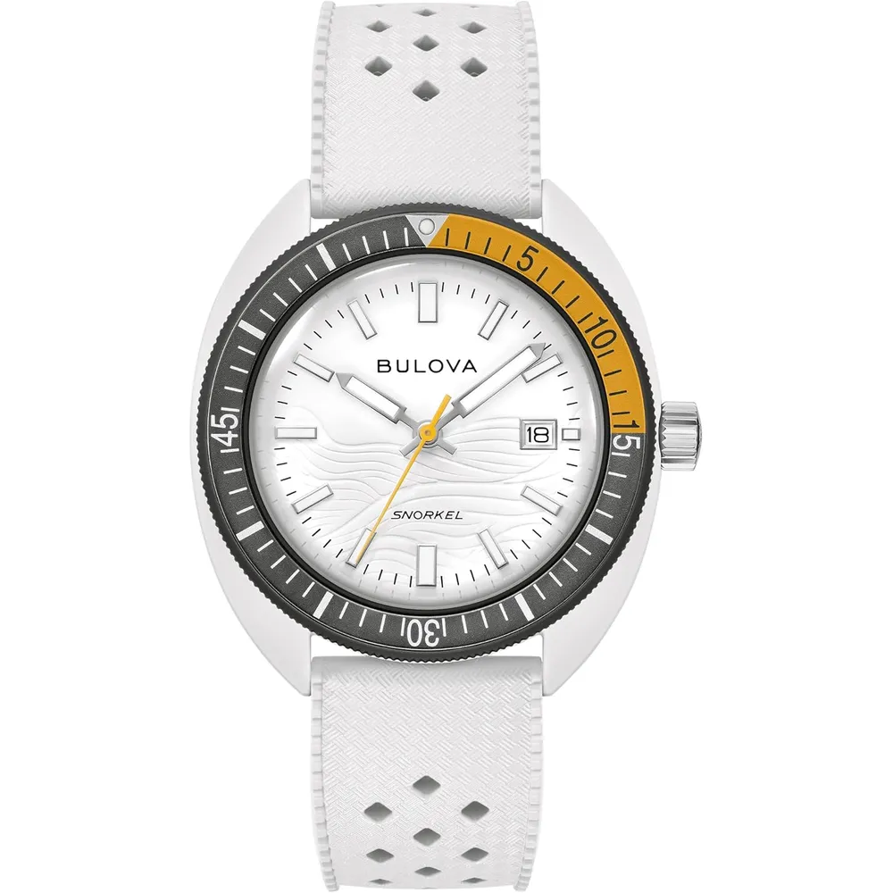 Bulova reloj Oceanographer Snorkel Amazon cuarzo 3 agujas cerámica caucho | Blanco