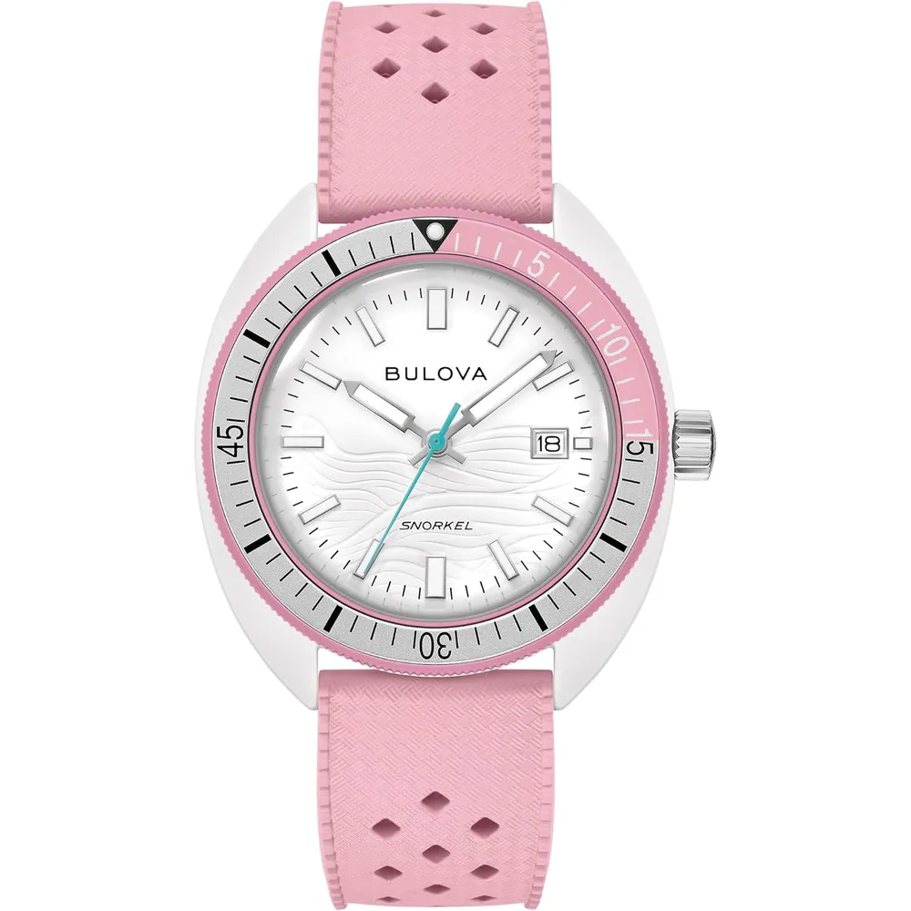 Bulova reloj Oceanographer Snorkel Amazon cuarzo 3 agujas cerámica caucho | Rosado