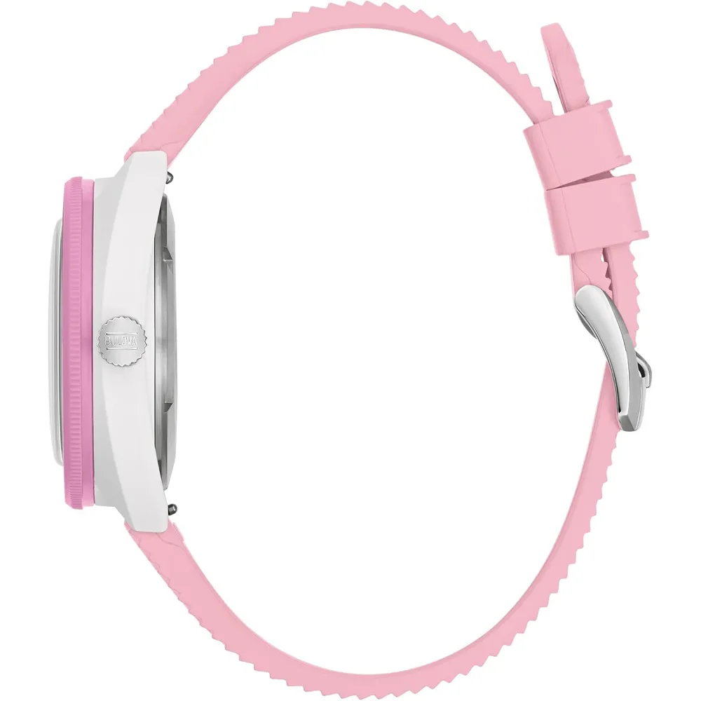 Bulova reloj Oceanographer Snorkel Amazon cuarzo 3 agujas cerámica caucho | Rosado