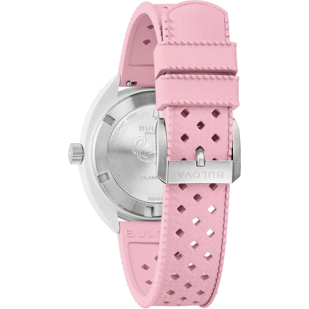 Bulova reloj Oceanographer Snorkel Amazon cuarzo 3 agujas cerámica caucho | Rosado