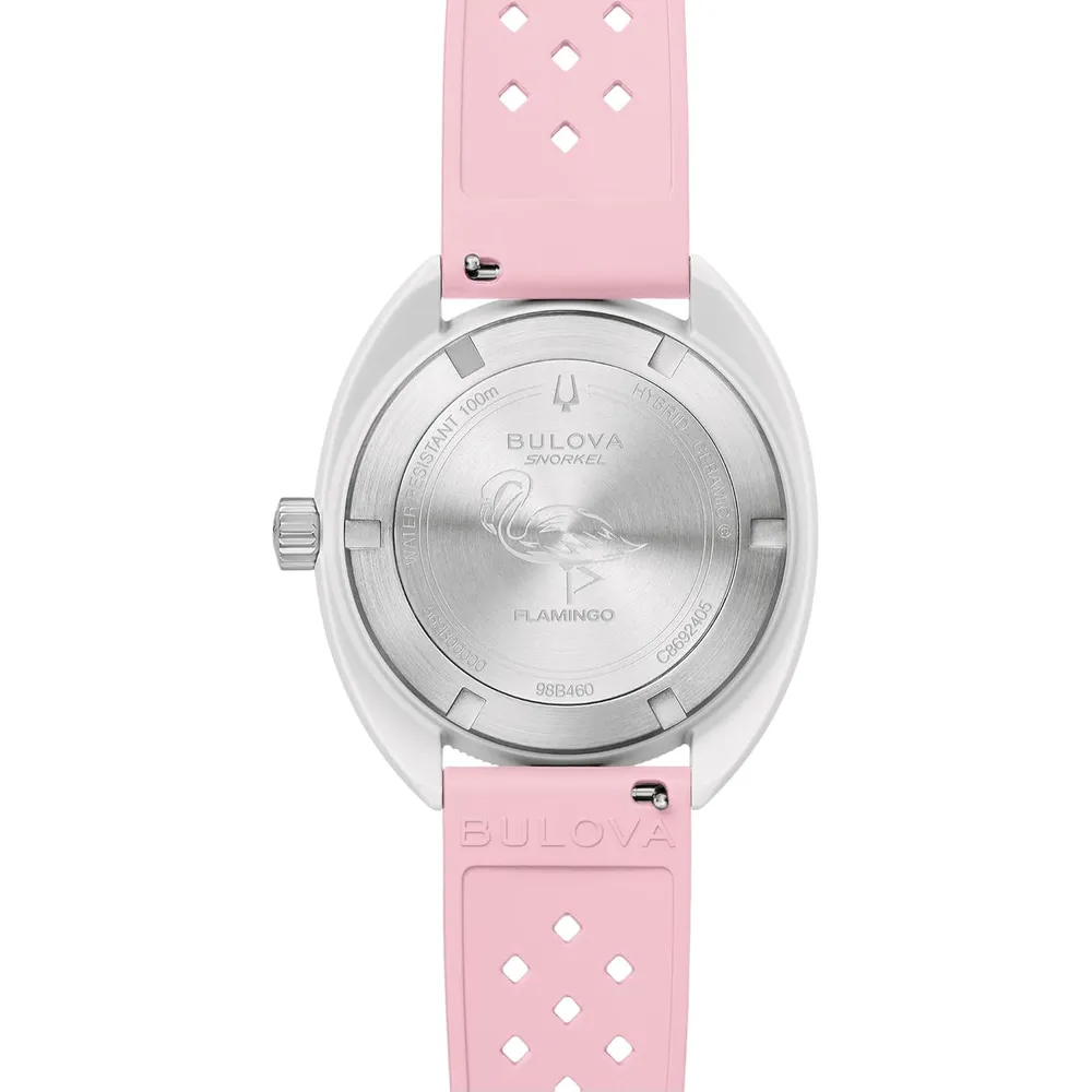 Bulova reloj Oceanographer Snorkel Amazon cuarzo 3 agujas cerámica caucho | Rosado