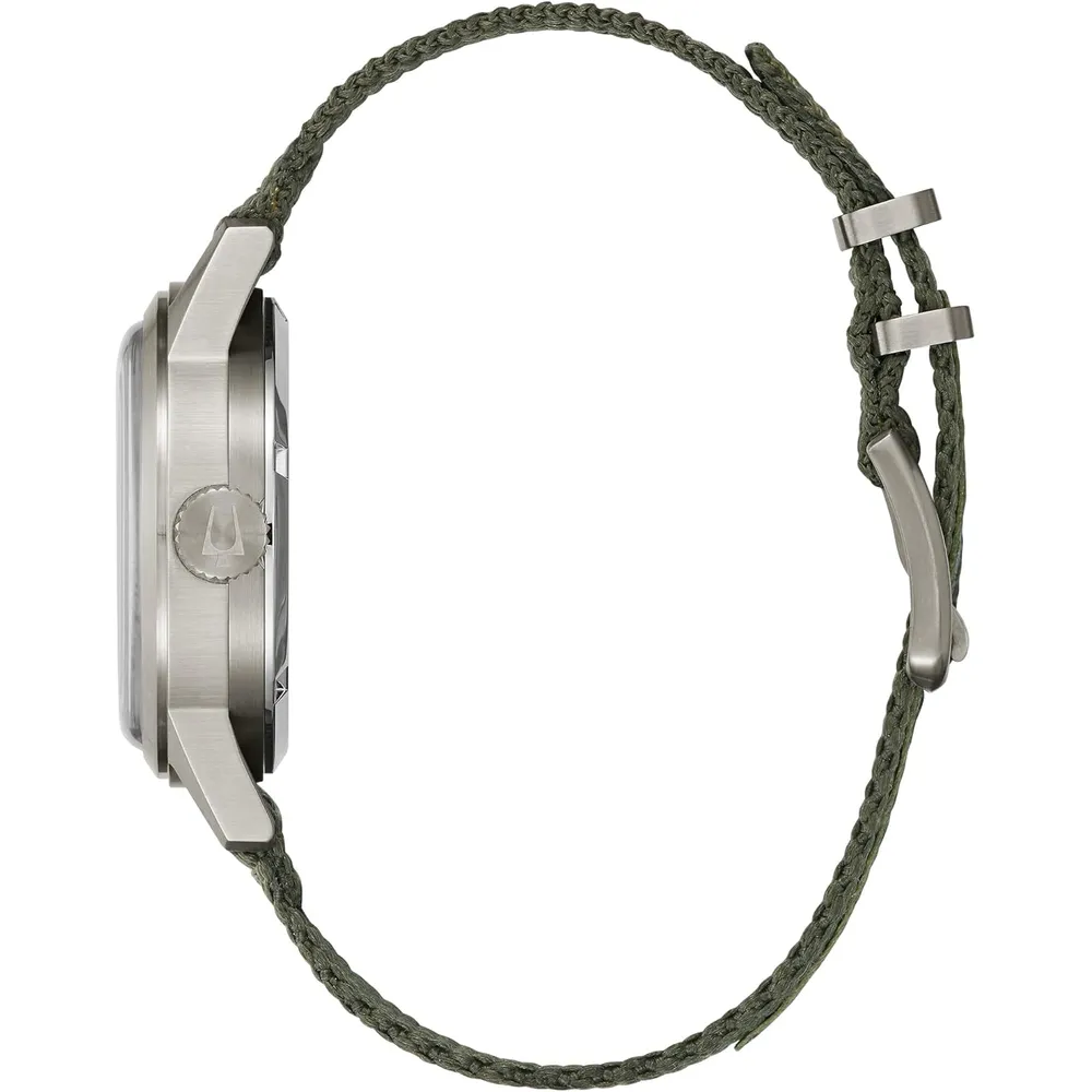 Bulova reloj militar hombre automático 3 agujas función parada correa nailon | Verde