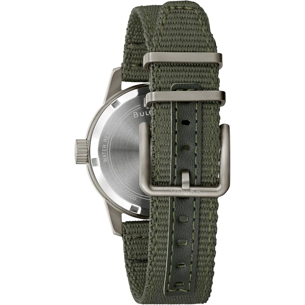 Bulova reloj militar hombre automático 3 agujas función parada correa nailon | Verde