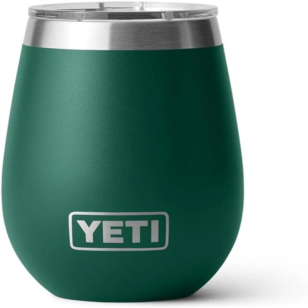 YETI Rambler Vaso de vino de 10 oz de acero inoxidable con tapa MagSlider color verde oscuro