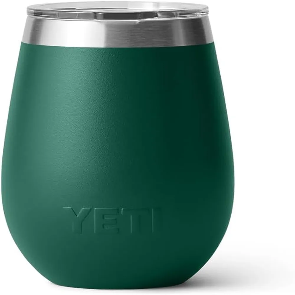 YETI Rambler Vaso de vino de 10 oz de acero inoxidable con tapa MagSlider color verde oscuro