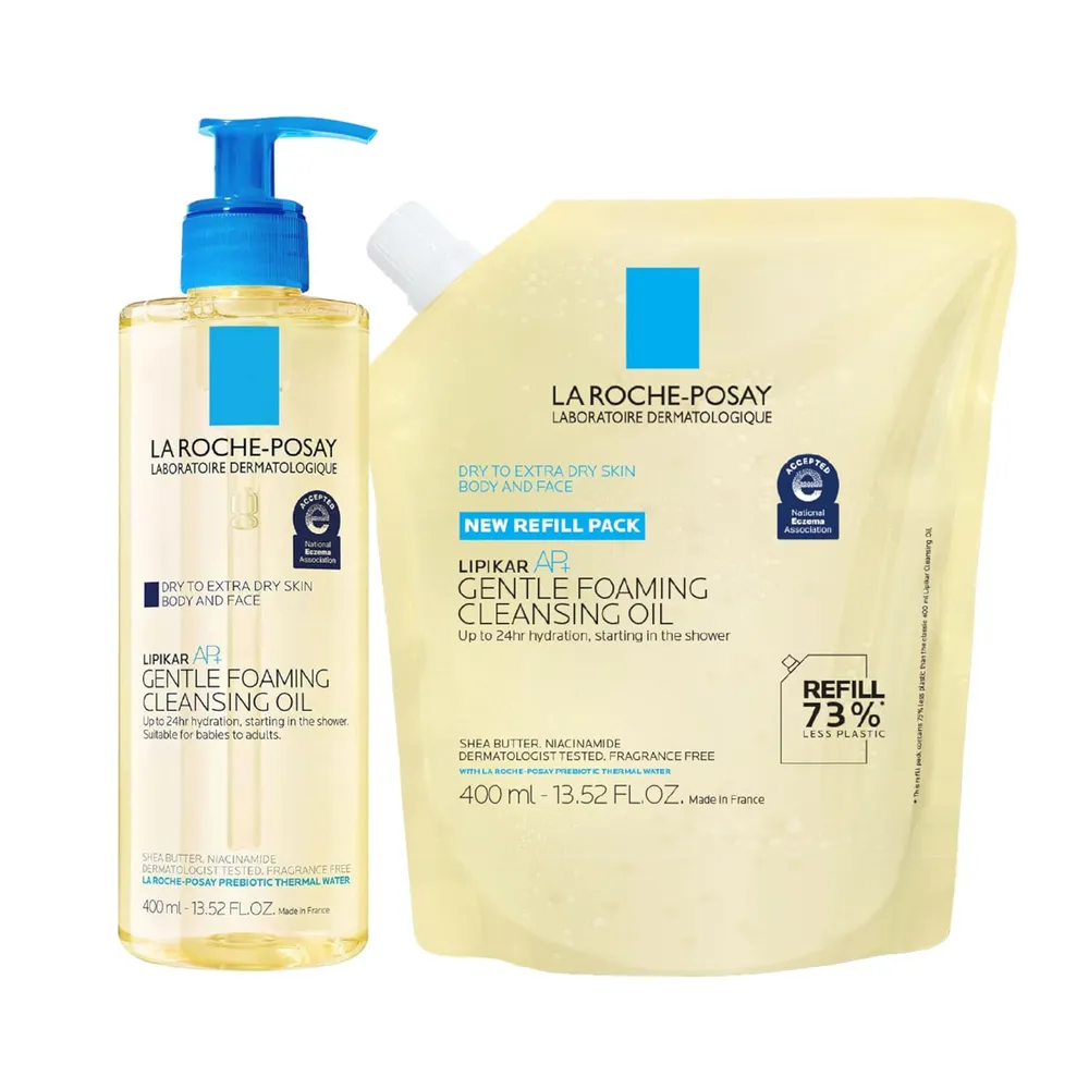 PACK 2 LA ROCHE-POSAY LIPIKAR AP+ ACEITE LIMPIADOR ESPUMOSO 13.5 OZ / 400 ML + REFILL 13.5 OZ / 400 ML