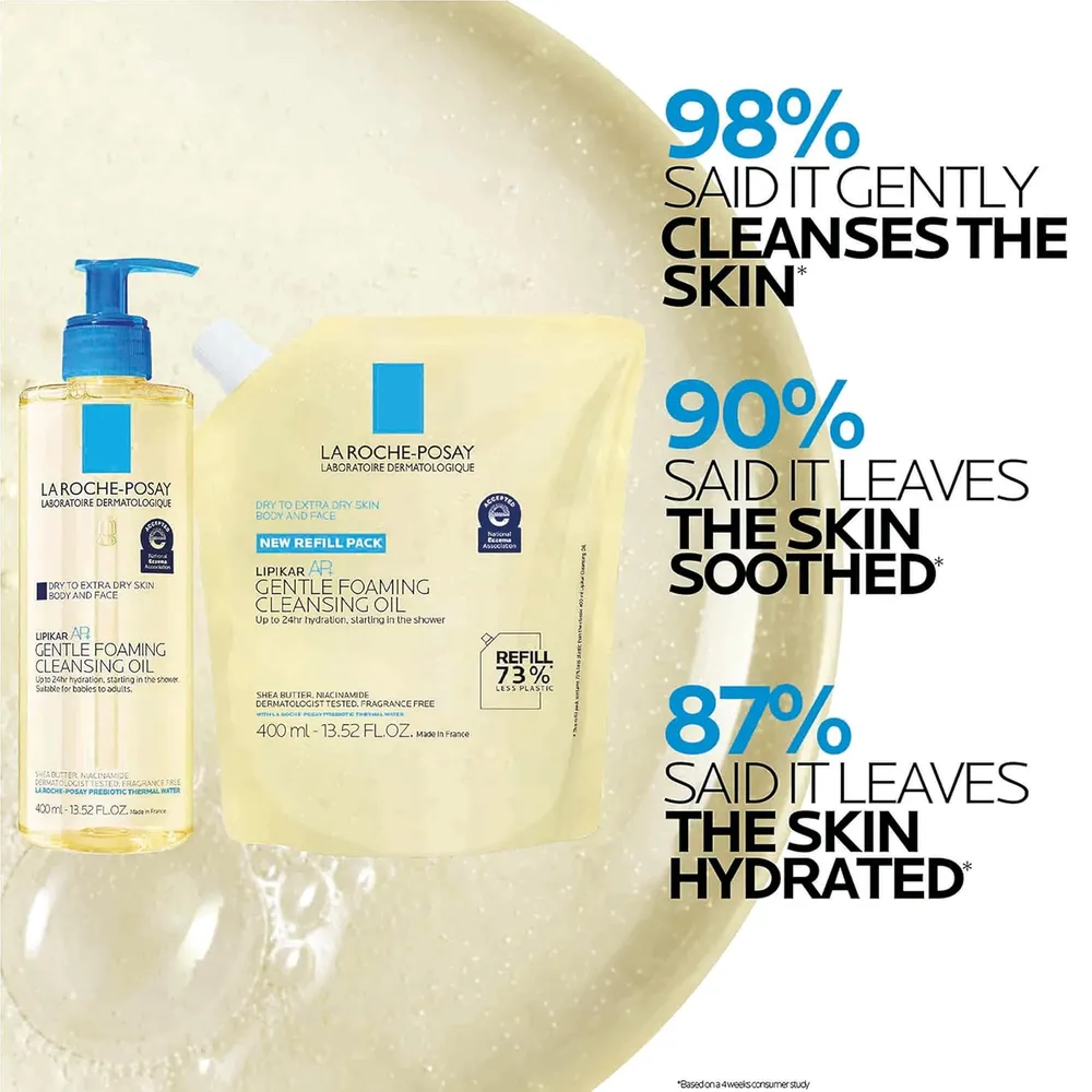 PACK 2 LA ROCHE-POSAY LIPIKAR AP+ ACEITE LIMPIADOR ESPUMOSO 13.5 OZ / 400 ML + REFILL 13.5 OZ / 400 ML