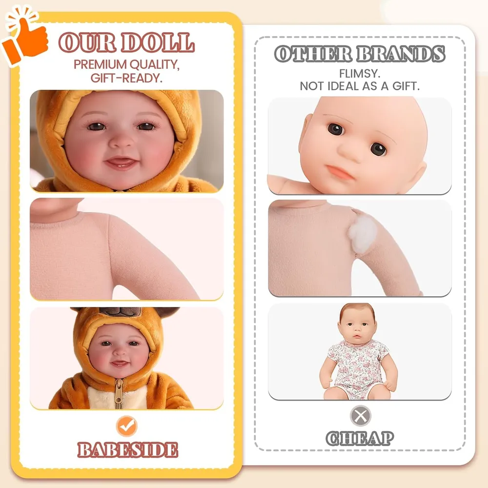 Babeside Muñeca Bebé Realista 17" / 43.2 cm | Marrón