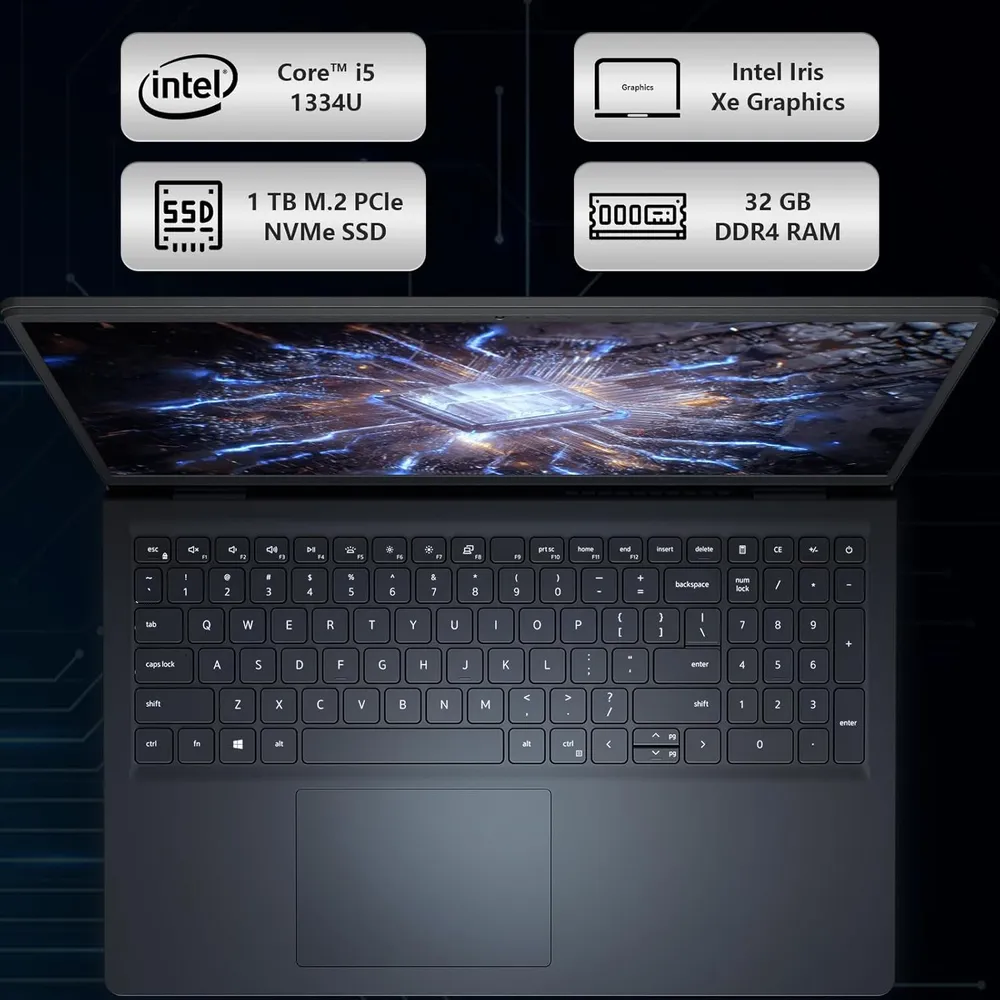 LAPTOP INSPIRON 15 I5-1334U DELL 15.6" 1TB SSD 32GB RAM W11 PRO - TECLADO INGLÉS | NEGRO
