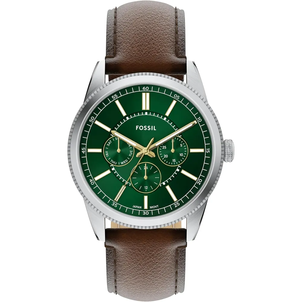 Fossil reloj multifunción Pearson para hombre, acero inoxidable | Marrón/ Verde