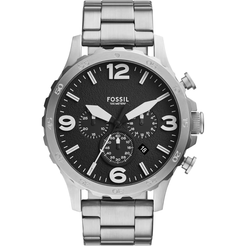 Fossil reloj cronógrafo Nate de cuarzo para hombre, acero inoxidable | Plateado
