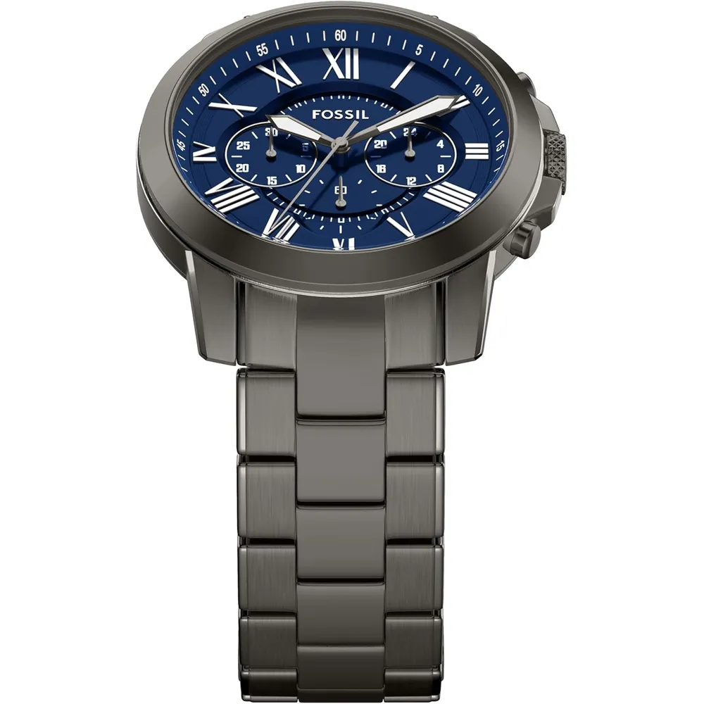 Fossil reloj cronógrafo Grant de cuarzo para hombre, acero y cuero | Gris/ Azul