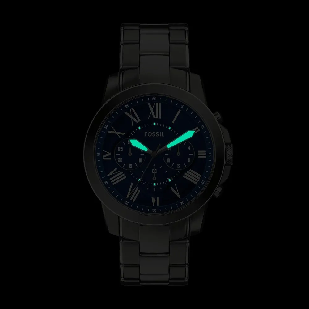 Fossil reloj cronógrafo Grant de cuarzo para hombre, acero y cuero | Gris/ Azul