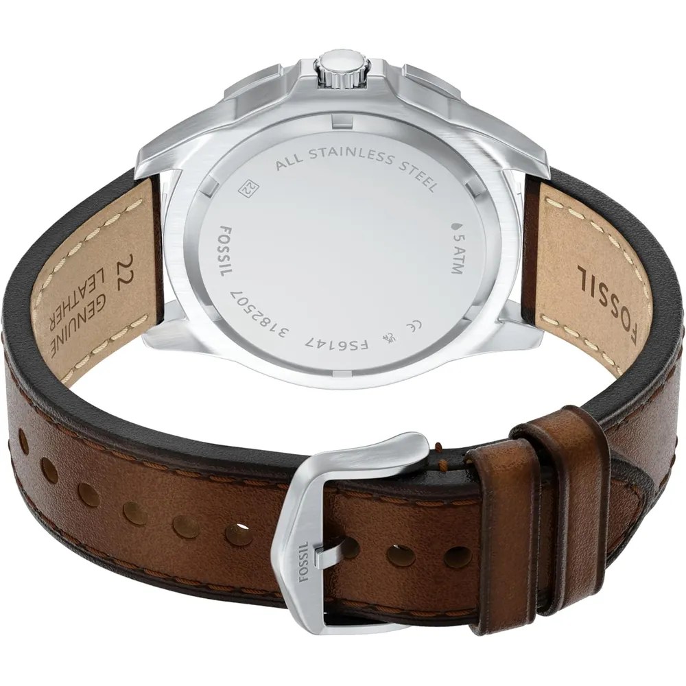 Fossil reloj multifunción Garrett para hombre, acero inoxidable | Marrón/ Verde