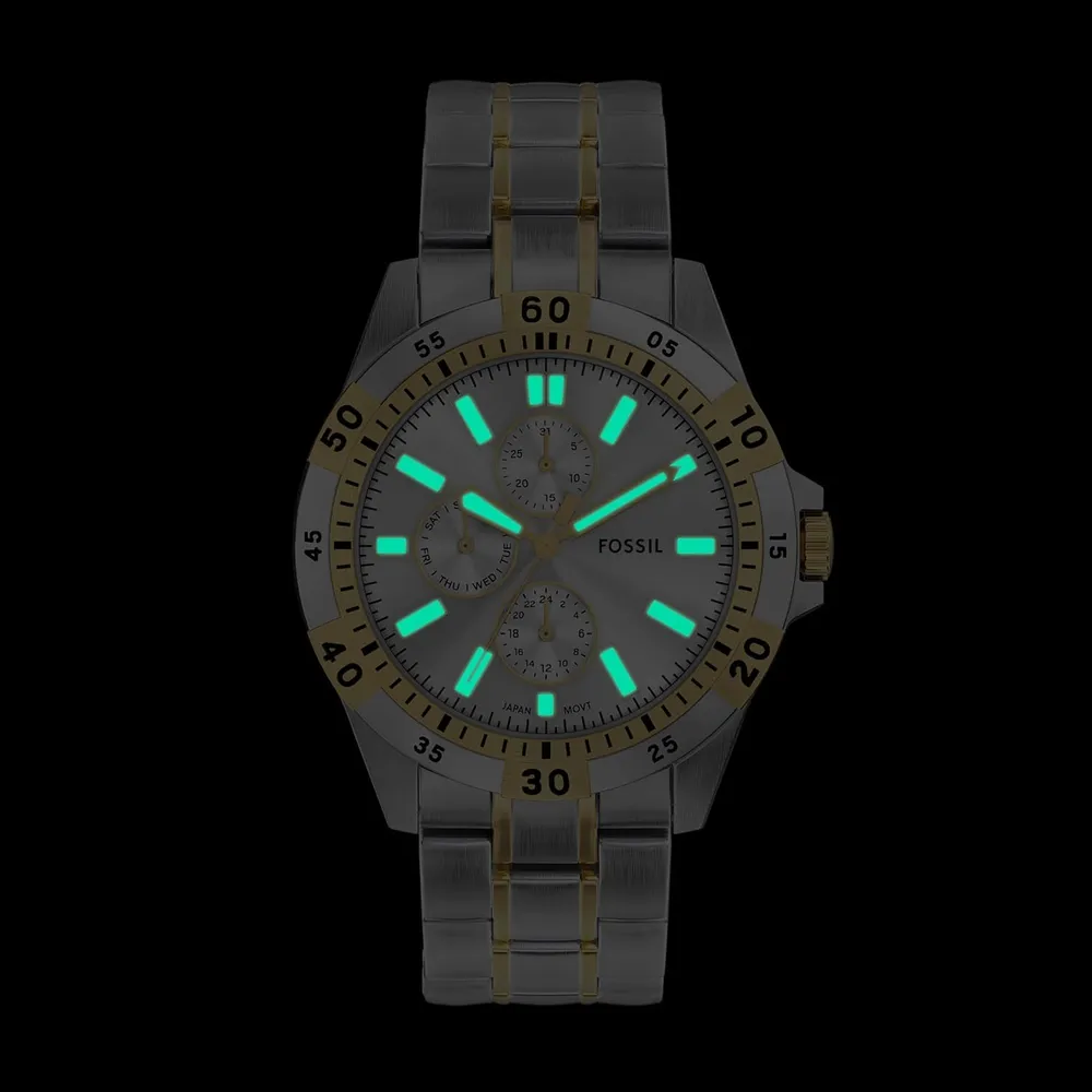 Fossil reloj multifunción Garrett para hombre, acero inoxidable | Plateado