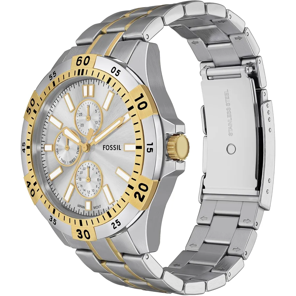 Fossil reloj multifunción Garrett para hombre, acero inoxidable | Plateado