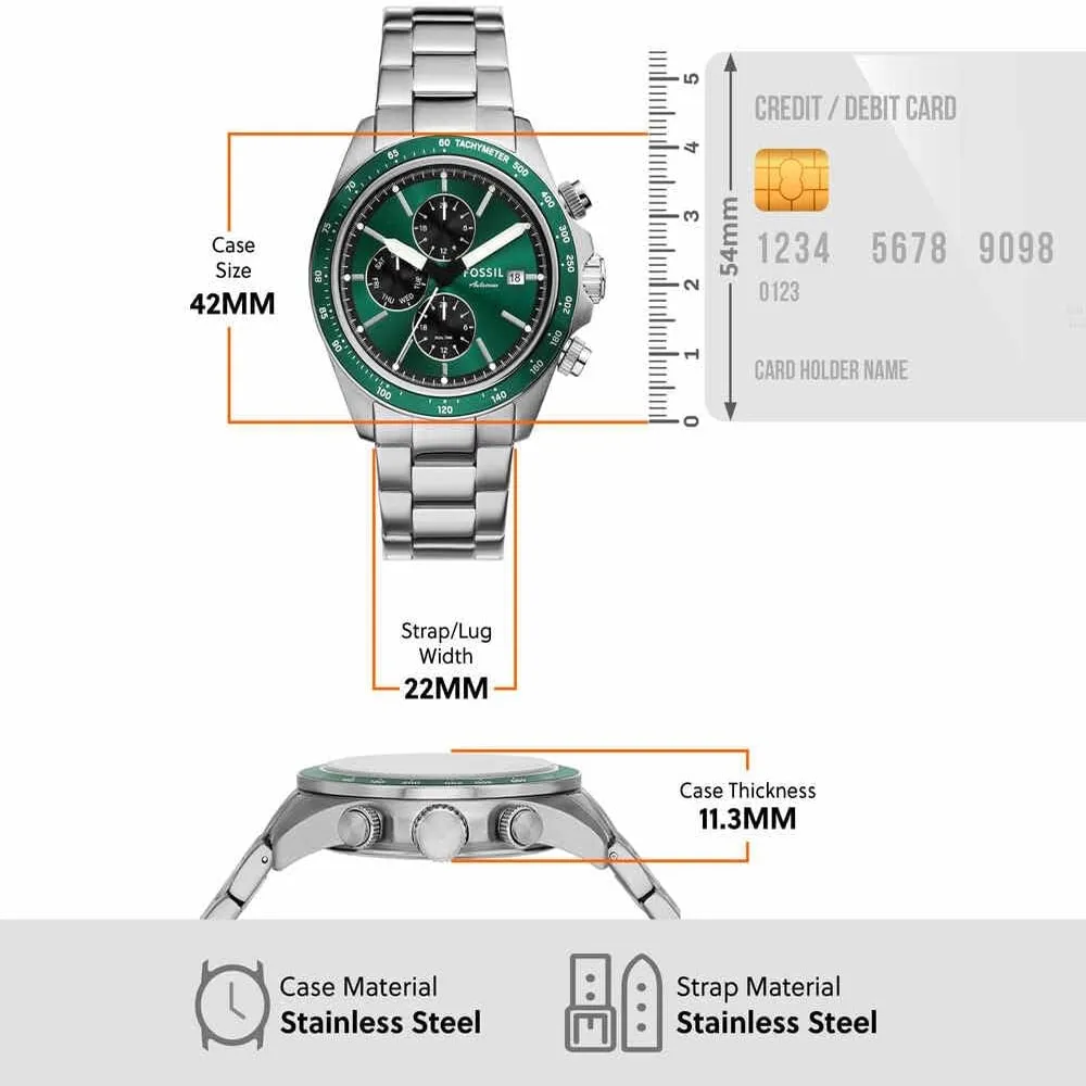 b0fcvkj8f2_4_webp.webp Fossil reloj multifunción para hombre, acero, Autocross | Plateado/ Verde