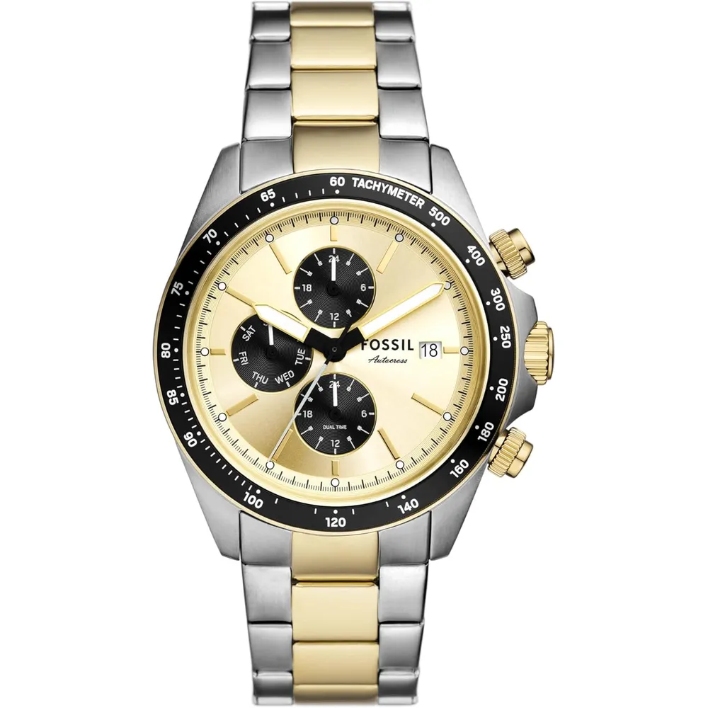 Fossil reloj multifunción para hombre, acero, Autocross | Plateado/ Dorado