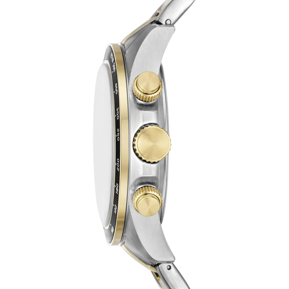 Fossil reloj multifunción para hombre, acero, Autocross | Plateado/ Dorado