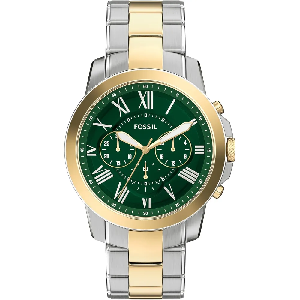 Fossil reloj cronógrafo Grant para hombre, cuarzo, acero | Plateado/ Verde