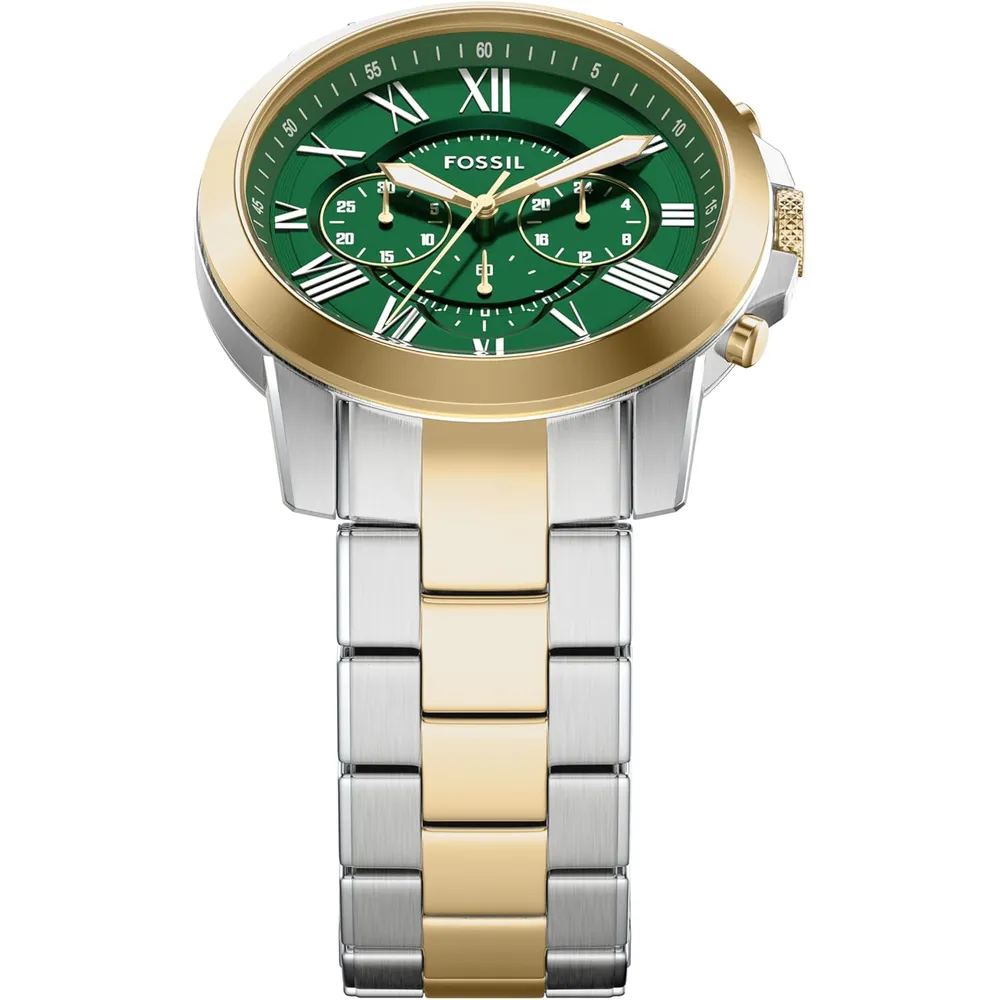 Fossil reloj cronógrafo Grant para hombre, cuarzo, acero | Plateado/ Verde